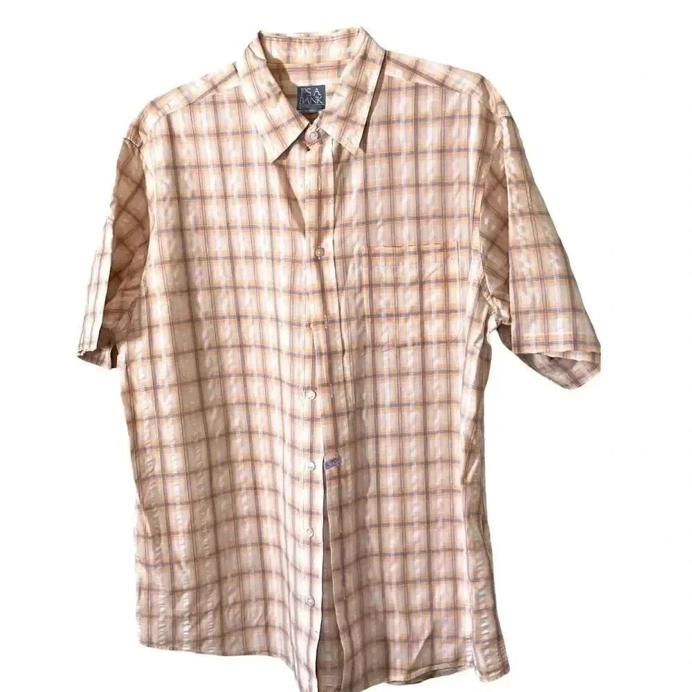 Joseph A Bank YELLOW & blue plaid men’s shirt, XL EUC